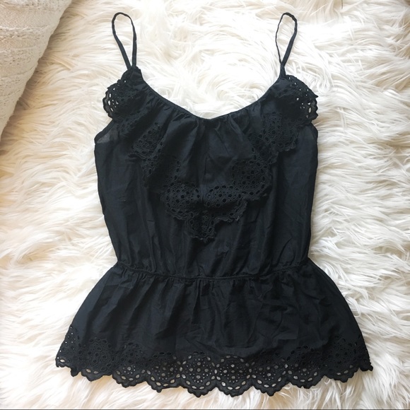 GAP Tops - GAP Black Eyelet Ruffle Petite Top